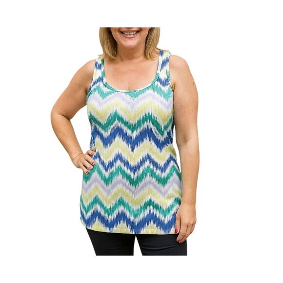Faded Glory Multicolor Casual Scoop Neck Chevron Print Sleeveless Tank Top XXL - Picture 1 of 6